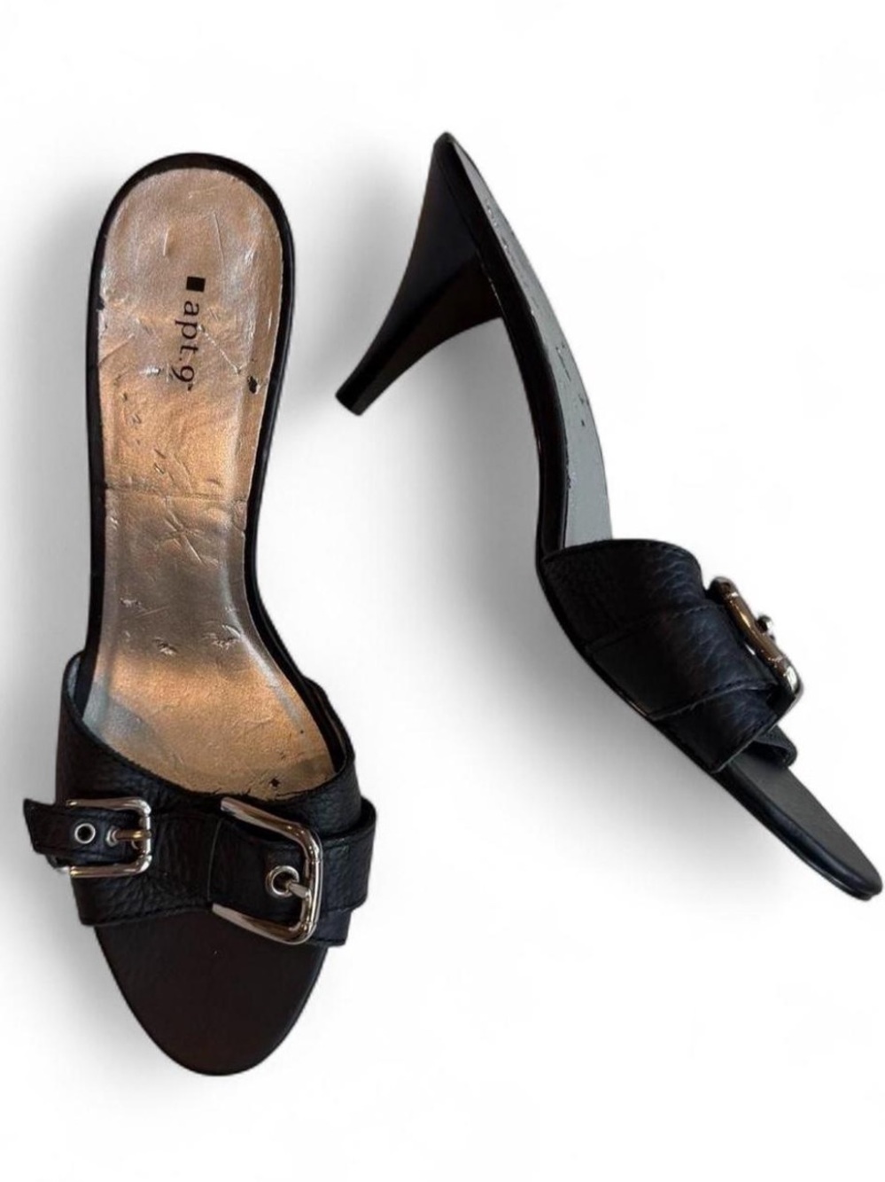 Apt. 9 Black Leather Buckle Mule Heels Y2K
